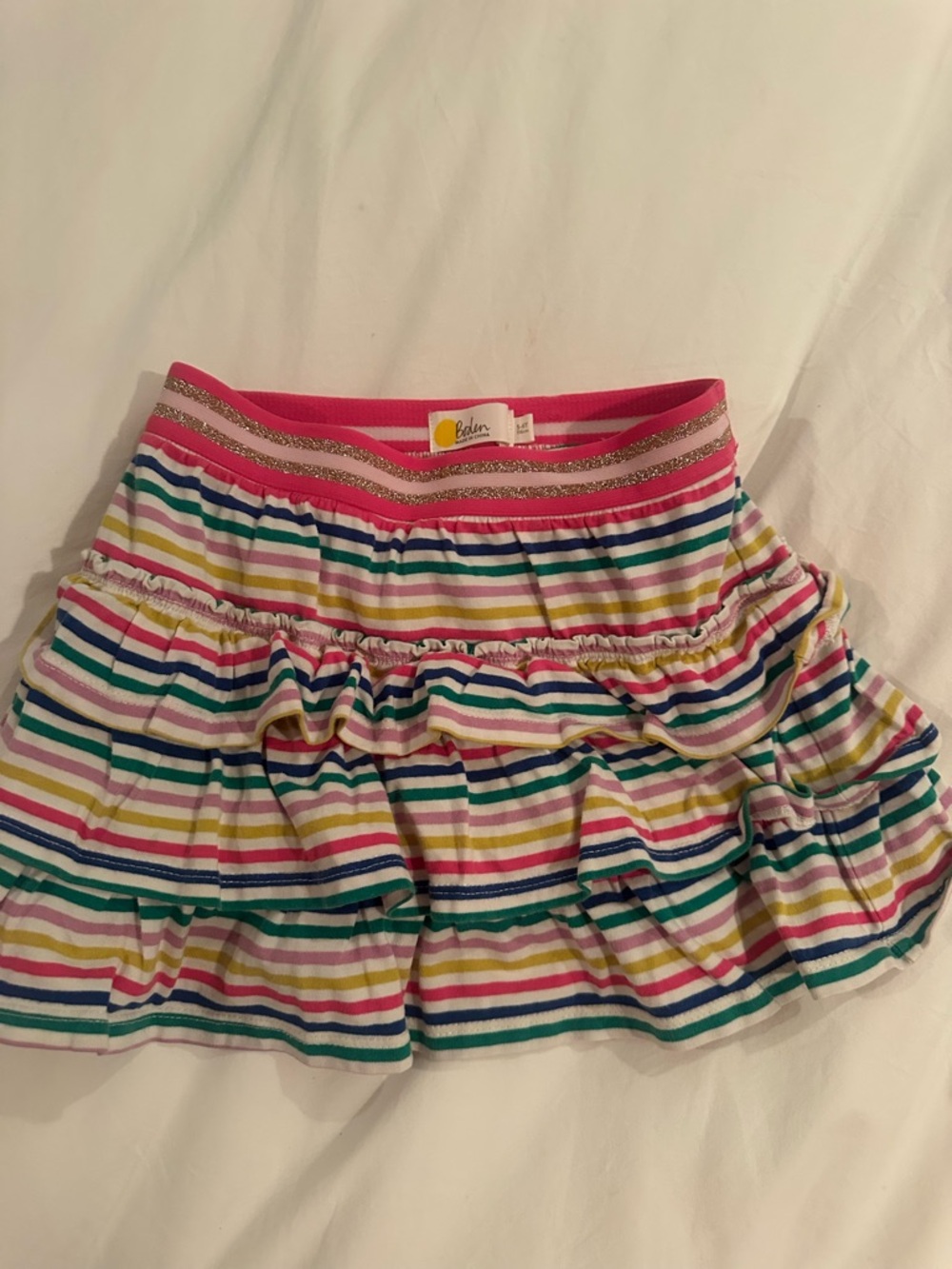 Mini Boden Multicolor Striped Ruffle Skirt - Pink, Green, Blue, Yellow